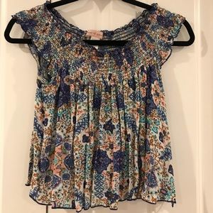 Blue Printed Design Off Shoulder Top